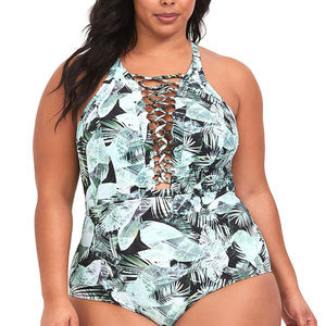 1X 14/16 Torrid Strappy Palm One Piece Swimsuit